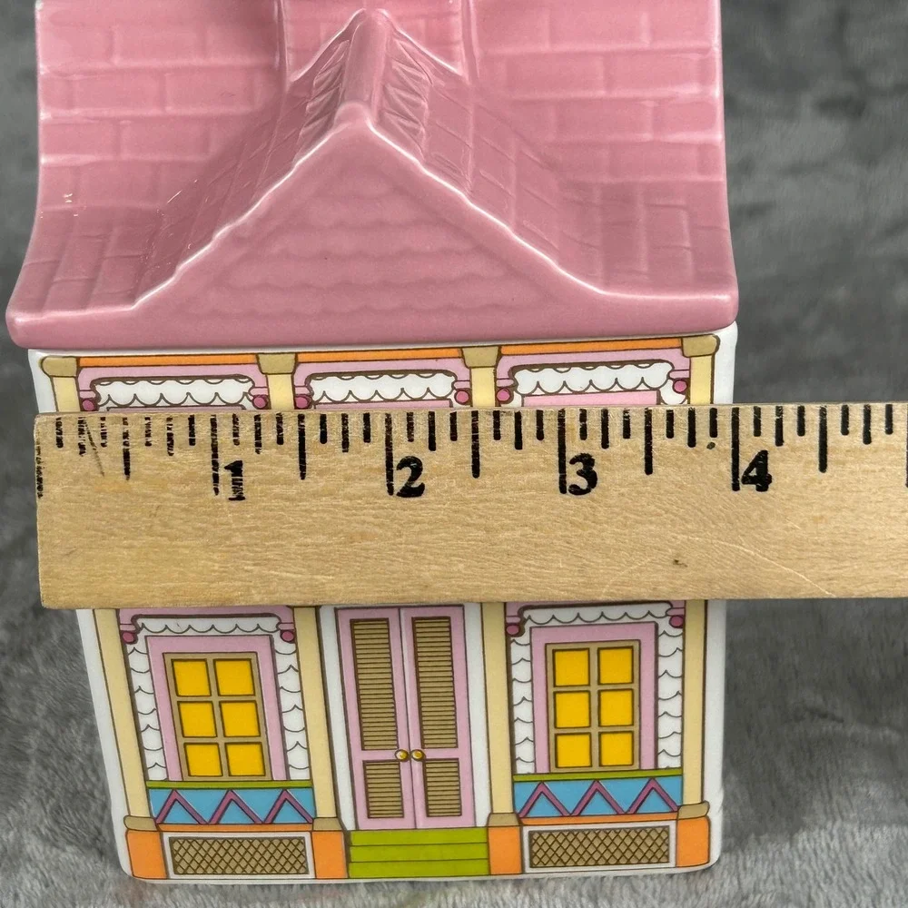 Vintage Ceramic Tea Room House Canister Pink White Victorian Cottagecore Jar